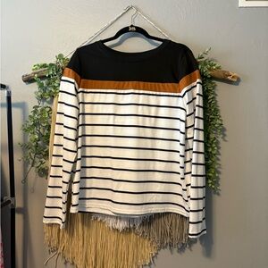 J.B.S. Black and Brown Striped Long Sleeve Top